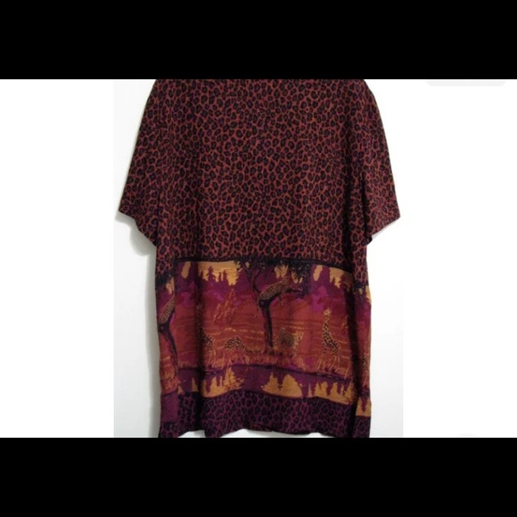Sag Harbor Sz 14 Safari Leopard Giraffe Rayon Button Short Sleeve Shirt - Picture 5 of 6